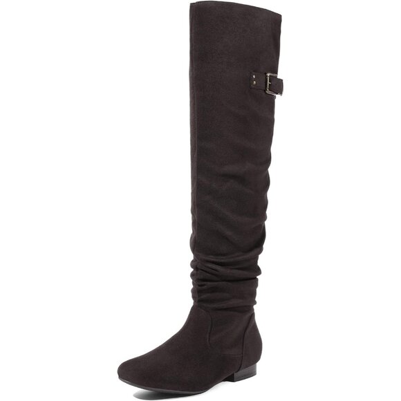 Women's Brown Suede Over The Knee Thigh High Comfortable Low Heel Winter Boots - Picture 1 of 5